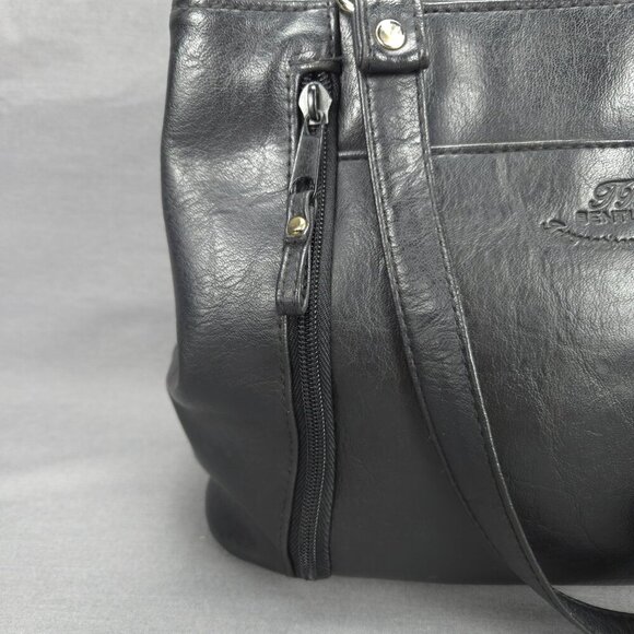 TR Bentley Black Faux Leather Tote Shoulder Bag Zip Pocket - Picture 9 of 16